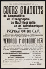 Cours gratuits de comptabilité, de sténographie, de dactylographie et de mathématiques, préparation aux CAP éè,