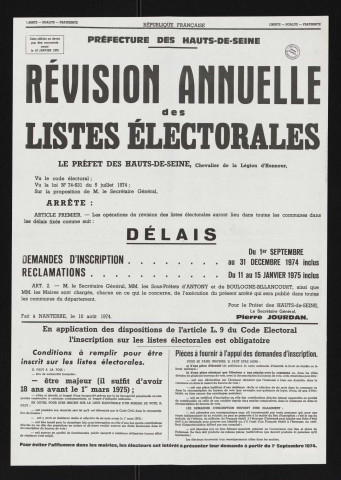 Révision annuelle des listes électorales,