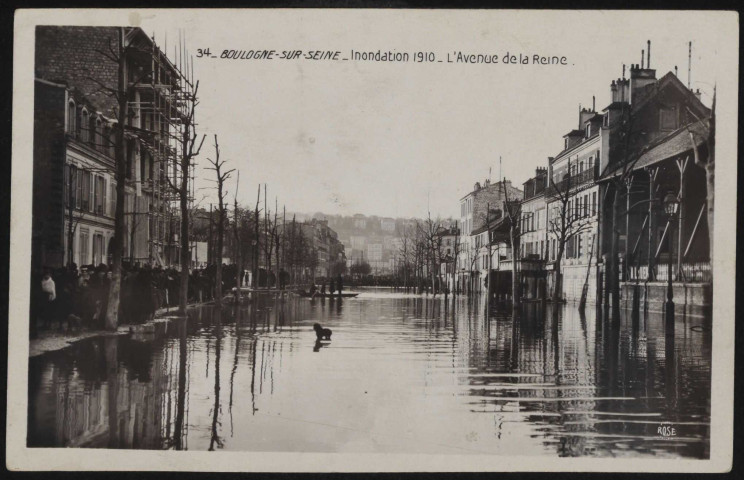 34 - Boulogne-sur-Seine. - Inondation 1910: l'avenue de la Reine.