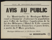 Avis au public [au sujet des horaires d'ouverture de la mairie suite à la loi des 40 heures],