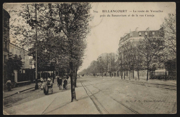 304 - Billancourt - La route de Versailles près du Sanatorium et de la rue Casteja, Boulogne-Billancourt . avenue du Général Leclerc . - perspectiveL'avenue du Général Leclerc entre les rues Yves Kermen et Casteja