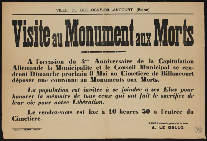 Visite au monument aux morts,