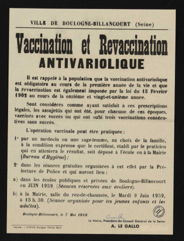 Vaccination et revaccination anti-variolique,