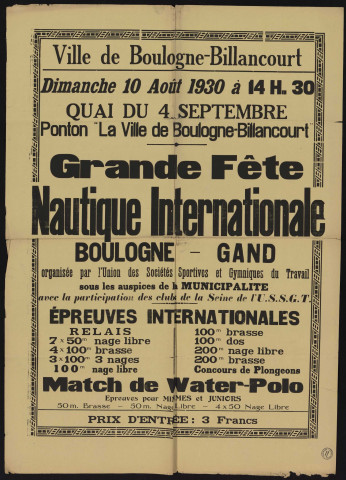 Grande fête nautique internationale Boulogne - Gand ,