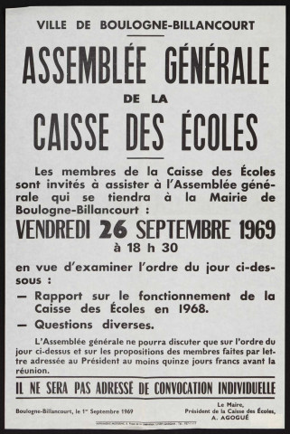 Assemblée générale de la caisse des écoles,