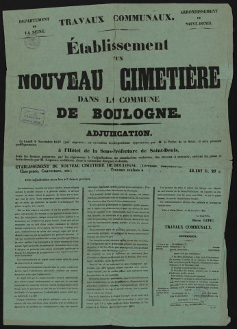 Nouveau cimetière dans la commune de Boulogne : adjudication,