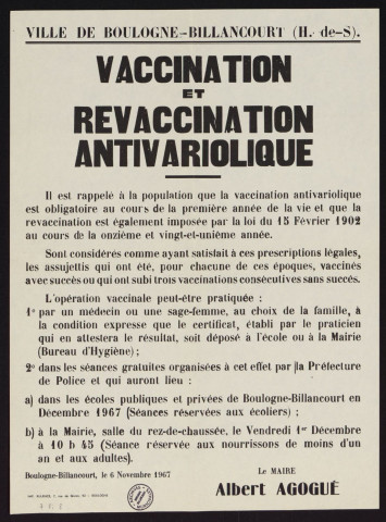 Vaccination et revaccination anti-variolique,