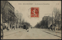 1389 - Billancourt - La route de Versailles, Boulogne-Billancourt . avenue du Général Leclerc . - perspective A gauche un tramway. Sur chaque trottoir, des commerces. A droite, la rue Desfeux