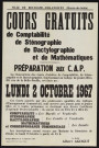 Cours gratuits de comptabilité, de sténographie, de dactylographie et de mathématiques, préparation aux CAP éè,