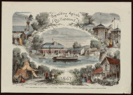 Exposition agricole de Billancourt de 1867, Moulin Thiébaut, pavillon météorologique, tente sur le champ de manœuvre, pavillon Weber