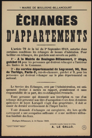 Echanges d'appartements,