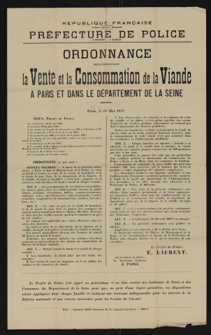 Ordonnance réglementant la vente et la consommation de la viande dans le département de la Seine,