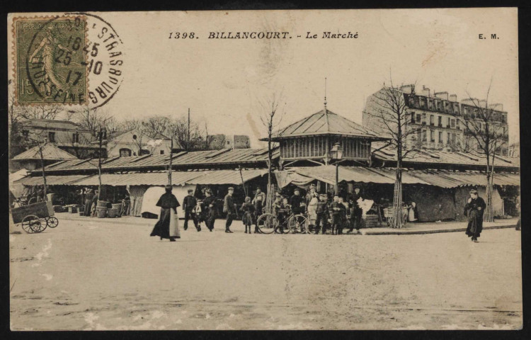 1398 - Billancourt - Le Marché, Boulogne-Billancourt . place du Marché, rue du Vieux-Pont de Sèvres . - scène de rue