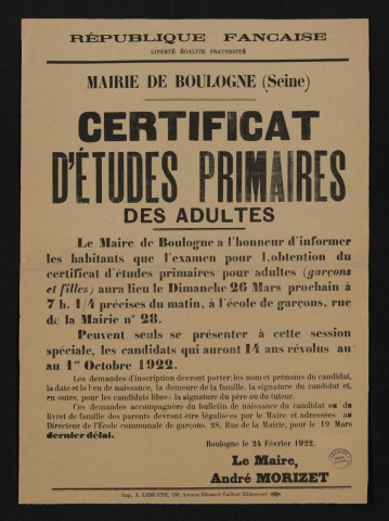 Certificat d'études primaires des adultes,