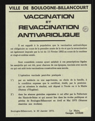 Vaccination et revaccination antivariolique,