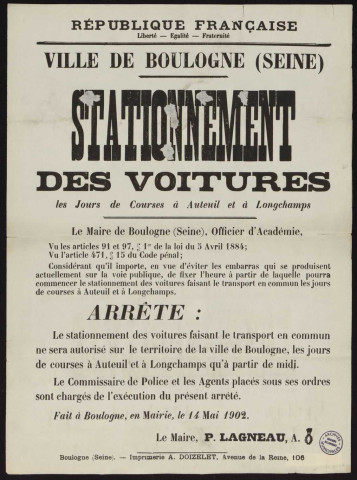 Stationnement des voitures les jours de courses Auteuil et à Longchamps,