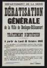 Dératisation générale de la ville de Boulogne-Billancourt : traitement d'entretien, Affiche de 1965 annotée pour 1966.