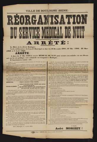 Réorganisation du service médical de nuit,