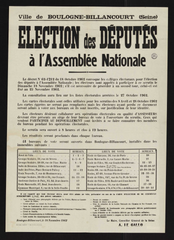 Election des députés à l'Assemblée nationale ,