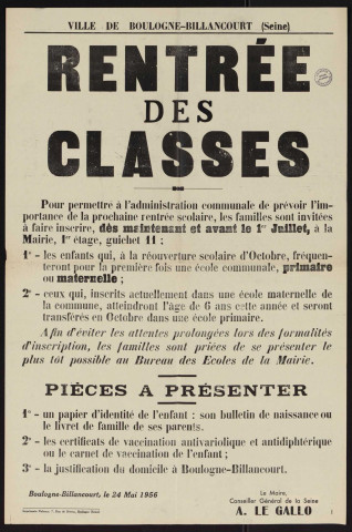 Rentrée des classes ,