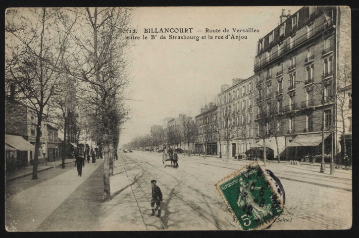 115 - Billancourt - Route de Versailles entre le Bd de Strasbourg et la rue d'Anjou, Boulogne-Billancourt . avenue Edouard Vaillant . - perspectiveAvenue Edouard Vaillant entre la place Marcel Sembat et la rue Danjou.