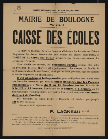 Caisse des écoles é,