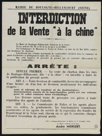 Interdiction de la vente "à la chine",