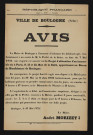 Avis [d'enquête publique relative à l'aliénation de l'immeuble sis à Paris, 9-13 rue de la Gaité, appartenant au Bureau de bienfaisance de Boulogne],