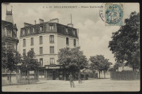 53 - Billancourt - Place Nationale, Boulogne-Billancourt . place Jules Guesde . - perspectiveAu centre, le restaurant "Maison Geiger". A droite, le square de la place.