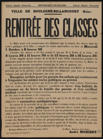 Rentrée des classes ,