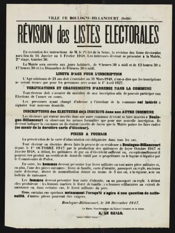 Révision des listes électorales,