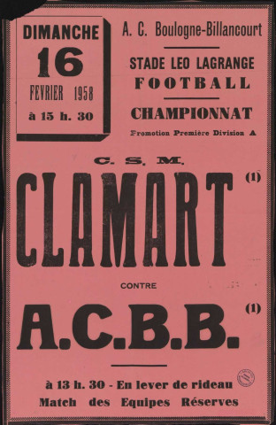 Football, championnat promotion Première division A : CSM Clamart contre ACBB,