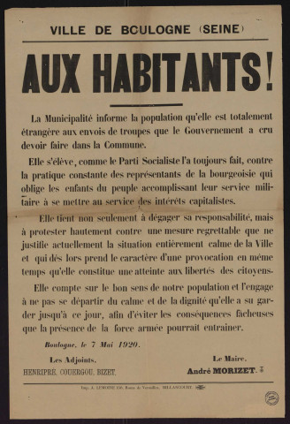 Aux habitants ! [au sujet de troupes militaires dans la commune],