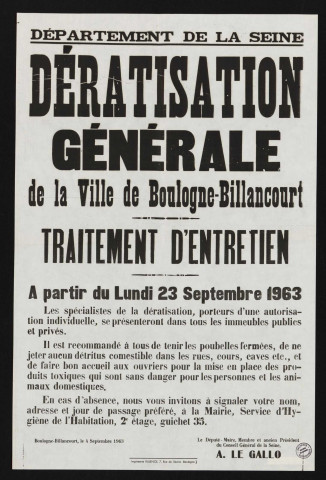 Dératisation générale de la ville de Boulogne-Billancourt : traitement d'entretien,