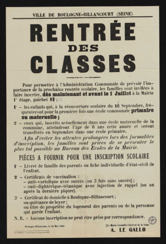 Rentrée des classes ,