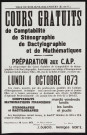 Cours gratuits de comptabilité, de sténographie, de dactylographie et de mathématiques, préparation aux CAP éè,