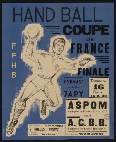 Handball finale Coupe de France: ASPOM contre ACBB, Dessin de Y. Quarez