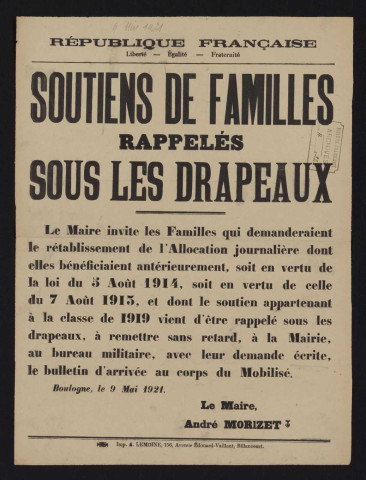 Soutiens de famille rappelés sous les drapeaux,