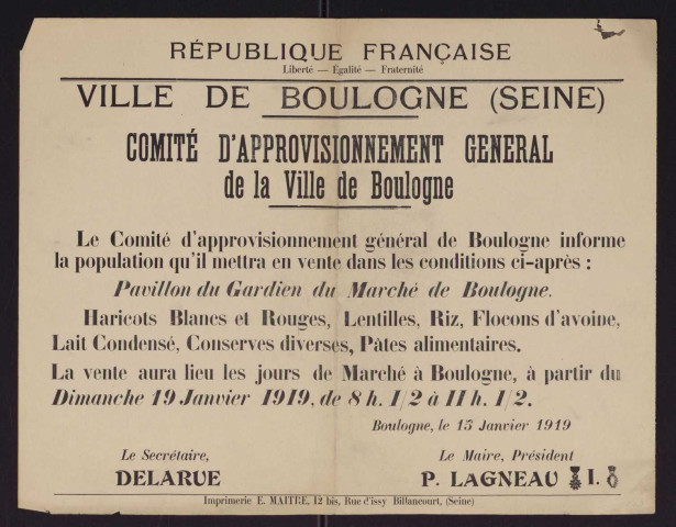 Comité d'approvisionnement général de Boulogne.