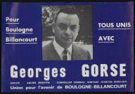 Pour Boulogne-Billancourt, tous unis avec Georges Gorse, Affiche illustrée d'une photographie.