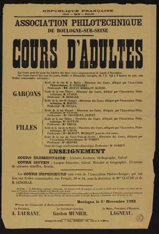 Association philotechnique : cours d'adultes,