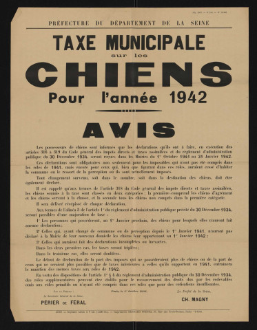 Taxe municipale sur les chiens pour l'année 1942,