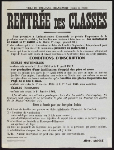 Rentrée des classes ,