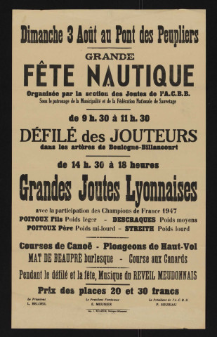 Grande fête nautique organisée par la section des joutes de l'ACBB,