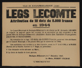 Legs Lecomte : attribution de 10 dots de 8000 francs en 1944,