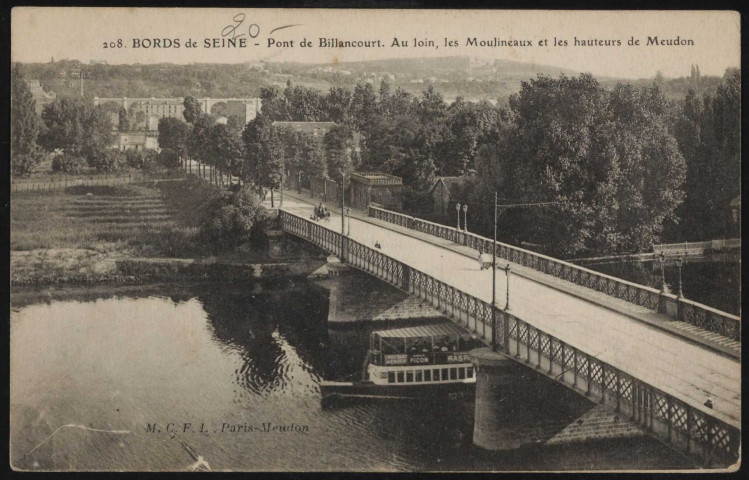 208 - Bords de Seine: pont de Billancourt, au loin, Issy les Moulineaux et les hauteurs de Meudon.