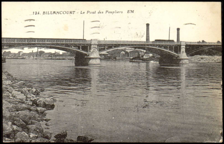 124 - Billancourt - Le Pont des Peupliers, Boulogne-Billancourt. pont d'Issy . - vue généraleVue du pont d'Issy avec en arrière plan les quais et des cheminées.