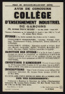 Collège d'enseignement industriel de garçons, 29 avenue Pierre-Grenier : avis de concours d'admission,