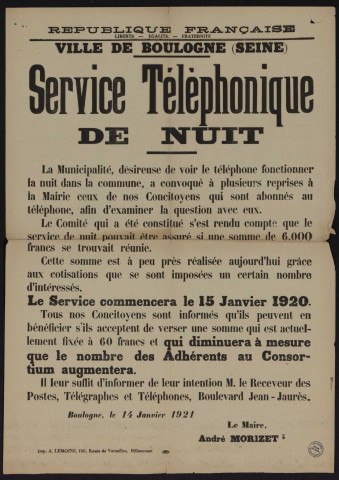 Service téléphonique de nuit,