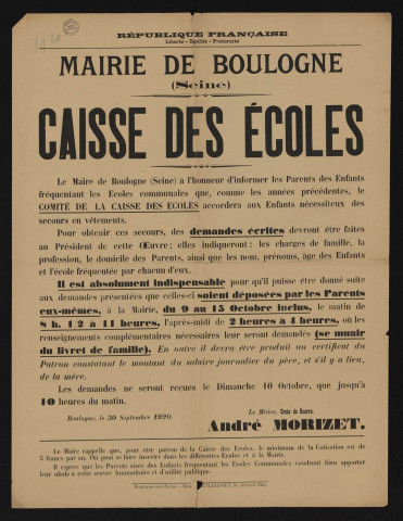 Caisse des écoles é,